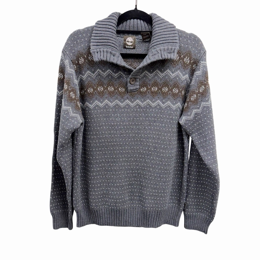 Timberland Men's Size Large Fair‎ Isle Knit Pullover Mock Neck Sweater Buttons